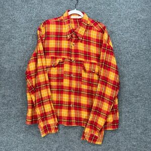 Mnml Flannel Shirt Mens XL Red Yellow Plaid Long Sleeve Cotton Button Up Pockets